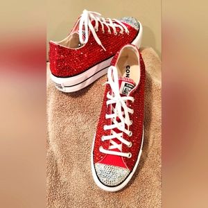 Red converse with bling size 9